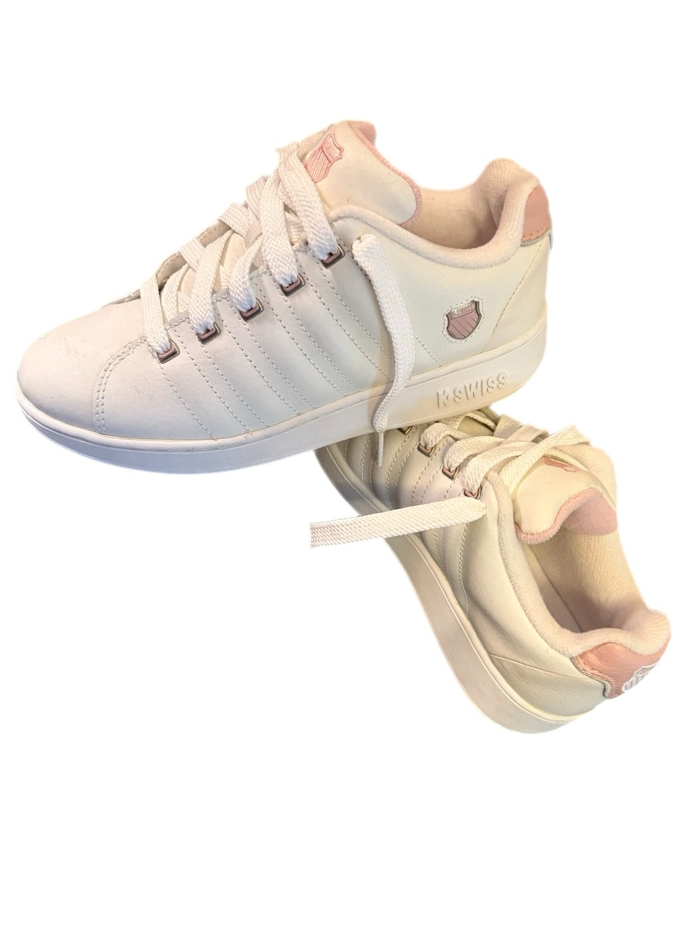 K-Swiss Classic White Athletic Sneakers w Light Pink Accent  in size 6 1/2 NIB - Picture 13 of 17
